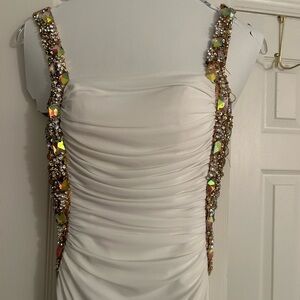 White and Gold Prom Dress with Luxurious Design